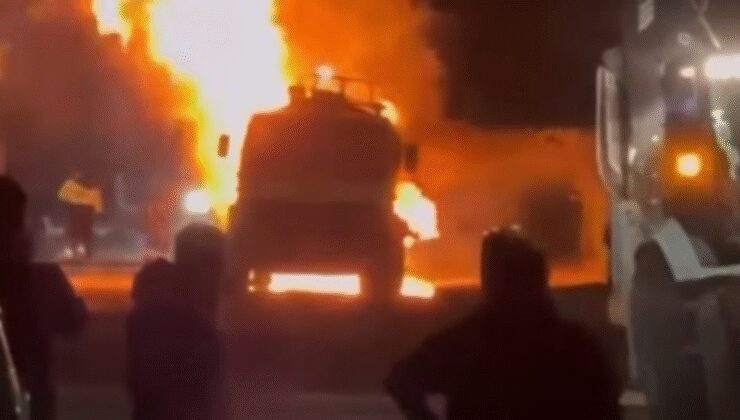 Katran yüklü tankerde yangın